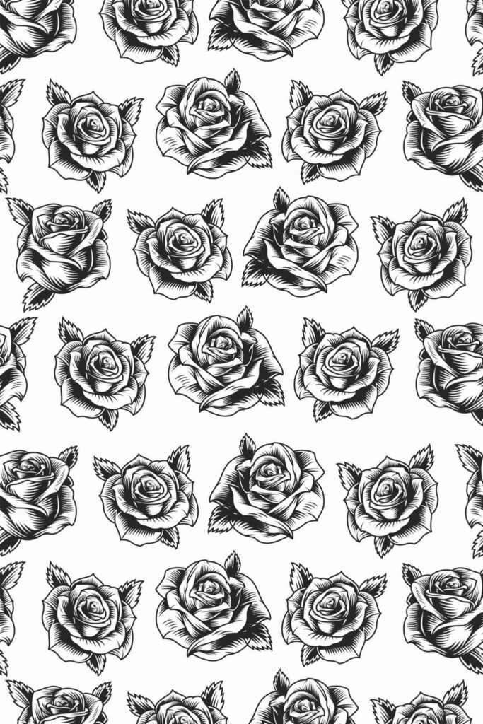 Pattern repeat of Black roses removable wallpaper design