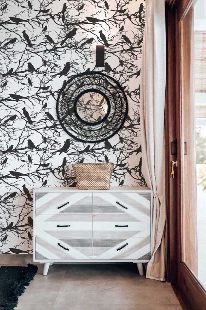 Fancy Walls black and white Ravens in Trees peel and stick wallpaper