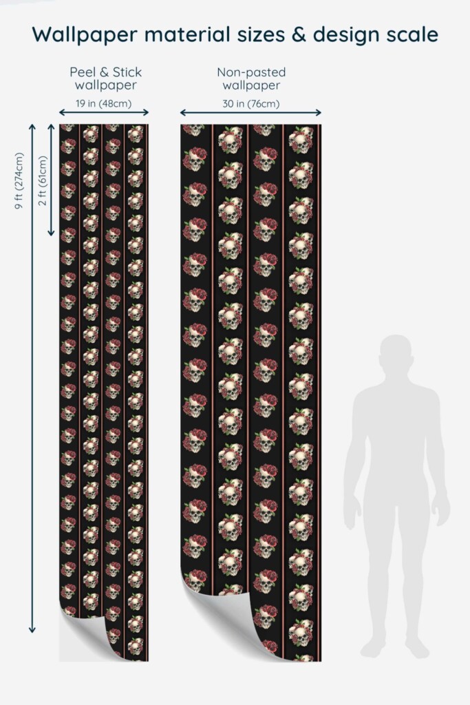 Fancy Walls self-adhesive wallpaper in black skull pattern for barber shop walls
