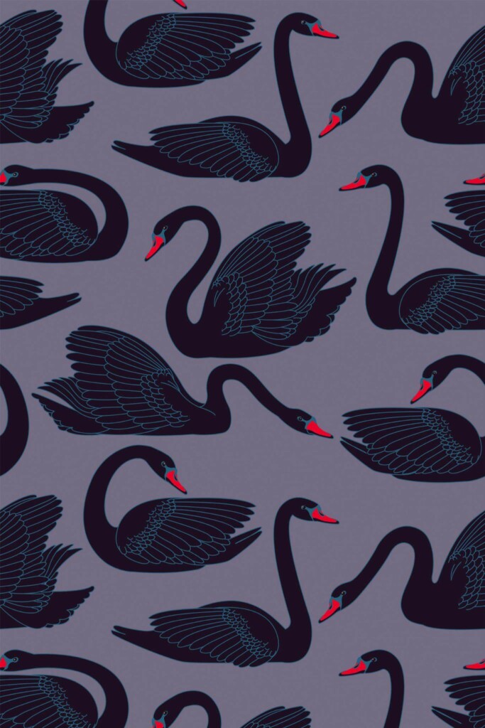 Pattern repeat of Black swan removable wallpaper design