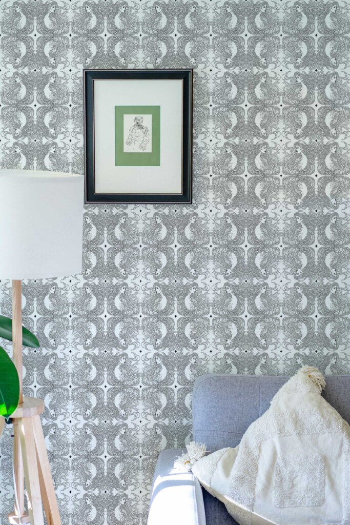 Fancy Walls traditional wallpaper with a sophisticated monochrome aesthetic.