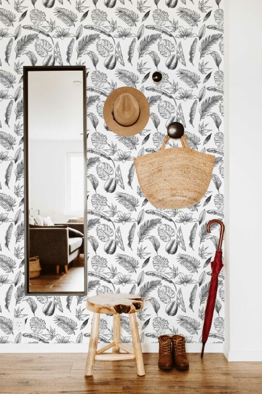 Monochrome Palm Artistry removable wallpaper from Fancy Walls