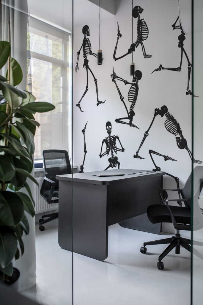 Skeleton yoga wall mural peel and stick by Fancy Walls