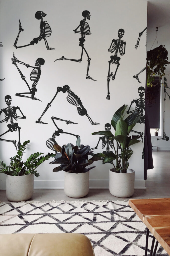 Fancy Walls peel and stick wall murals of black and white skeletons