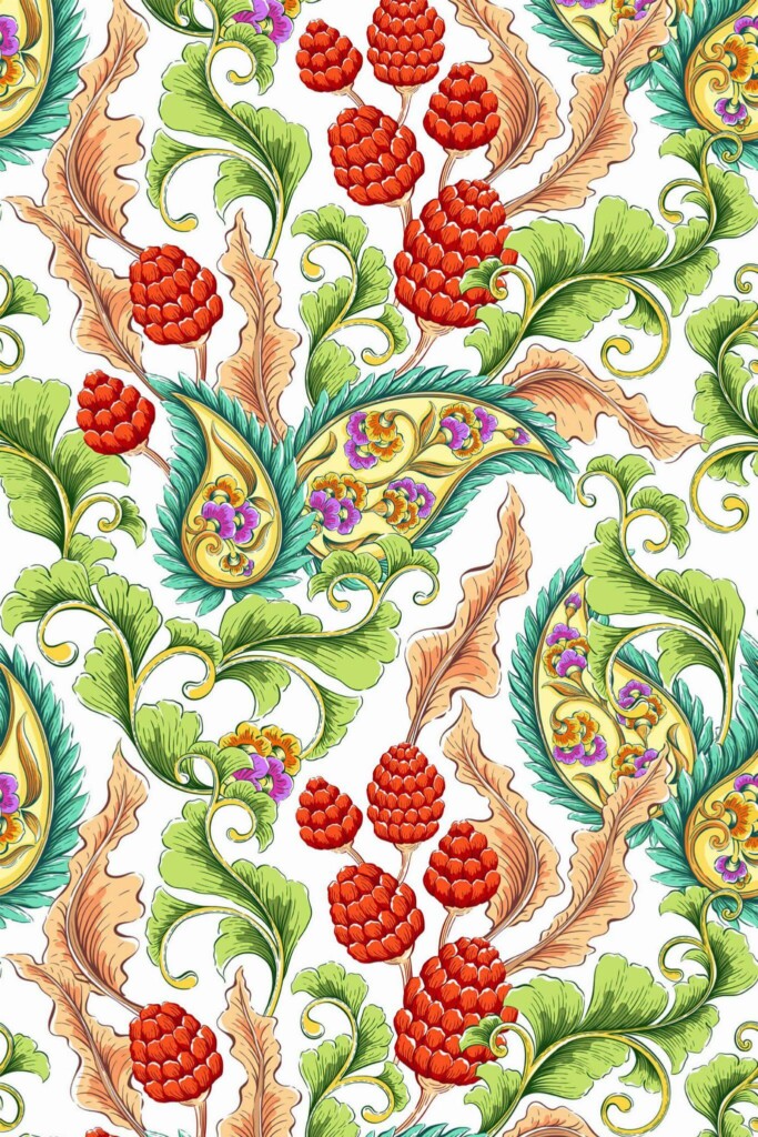 Pattern repeat of Blooming garden paisley removable wallpaper design