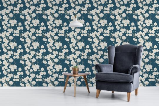 blue and white cherry blossoms unpasted wallpaper