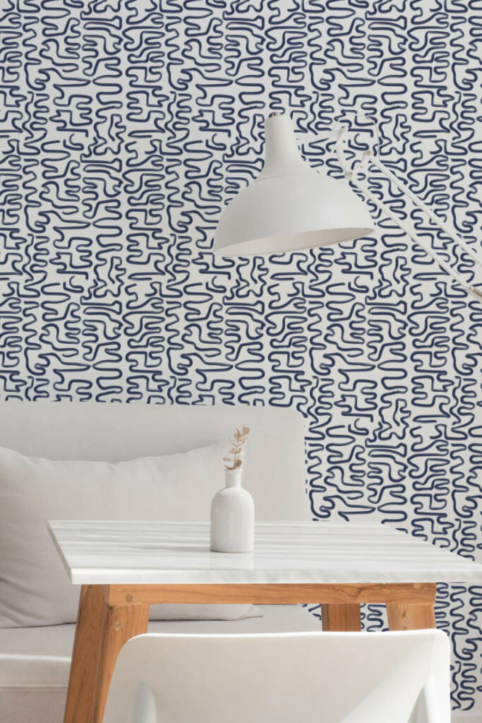 Minimal style dining room decorated with Blue abstract Brush stroke peel and stick wallpaper