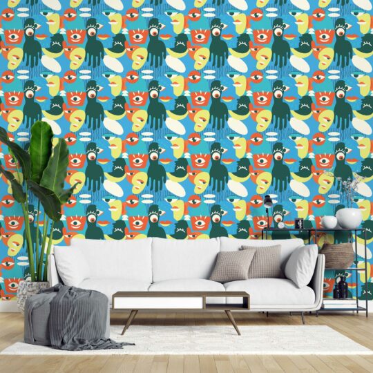 Blue Abstract Faces - self-adhesive wallpaper by Fancy Walls