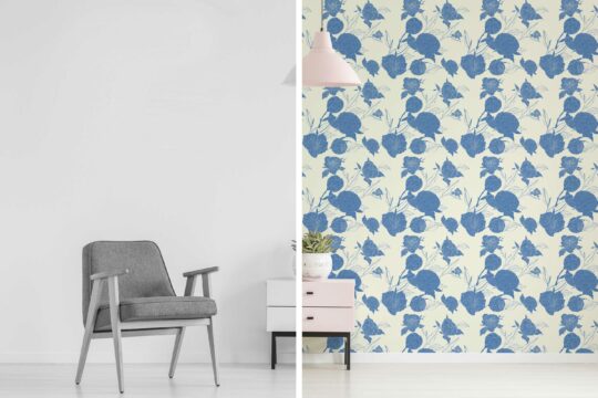 blue and ecru white stick and peel wallpaper