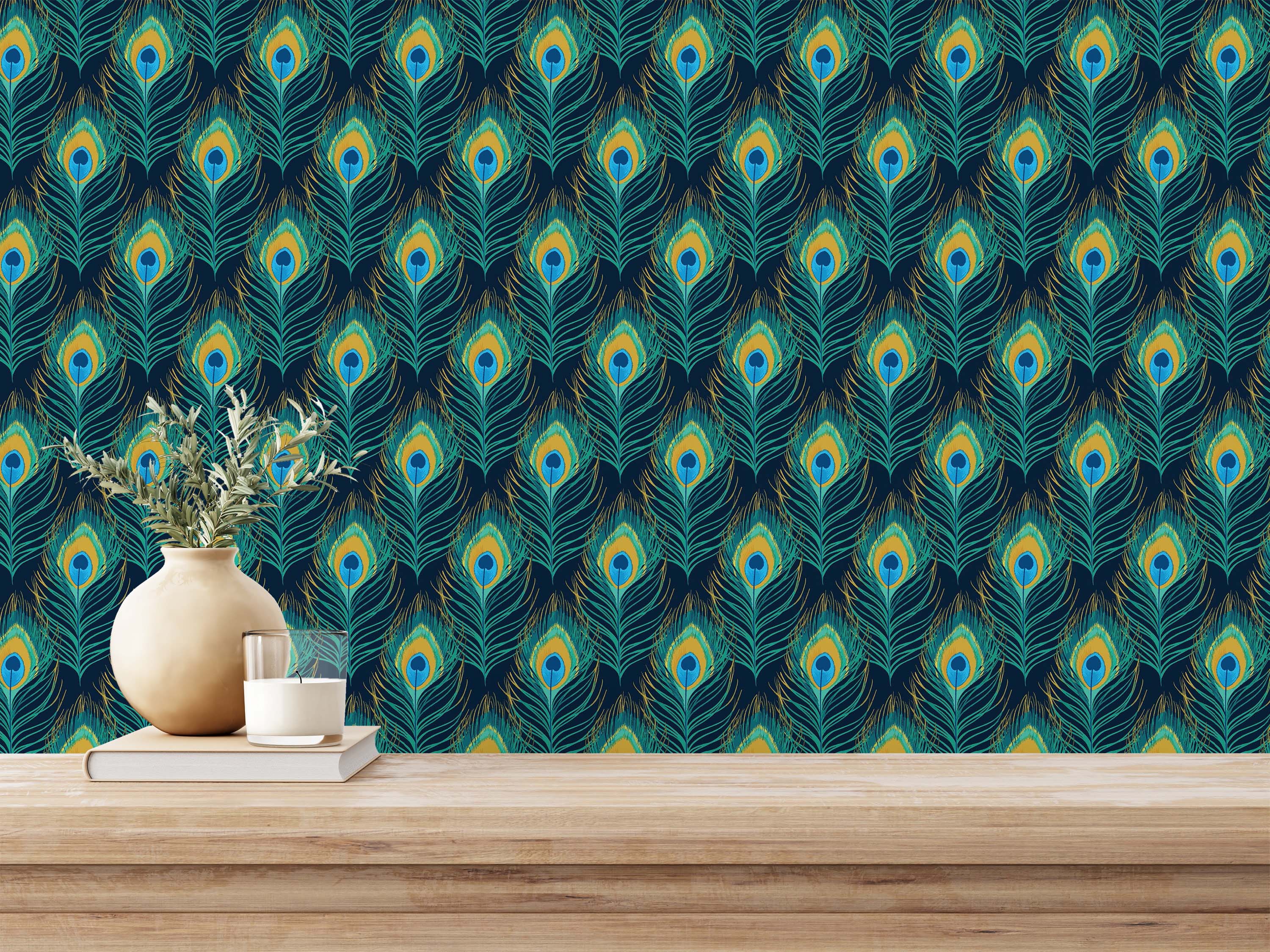 Art Deco peacock wallpaper - Peel and Stick or Traditional