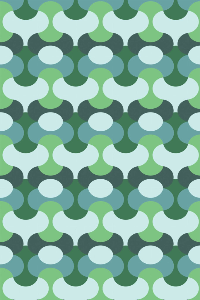 Pattern repeat of Blue and green retro removable wallpaper design
