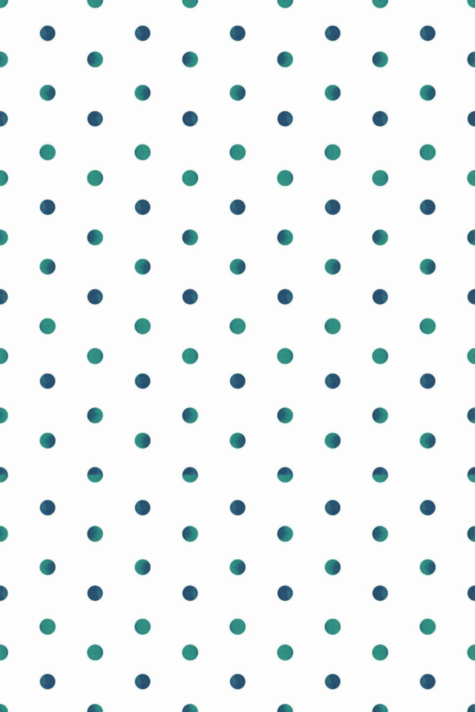 Pattern repeat of Blue and teal polka dot removable wallpaper design
