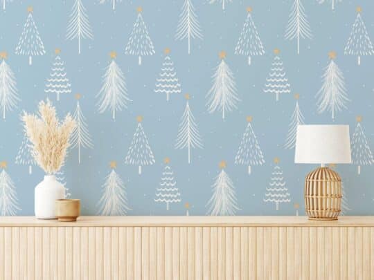 blue and white christmas unpasted wallpaper