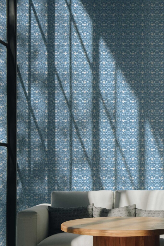 Fancy Walls Blue and white Damask wallpaper for Living room walls in Botanical style traditional wallpaper.