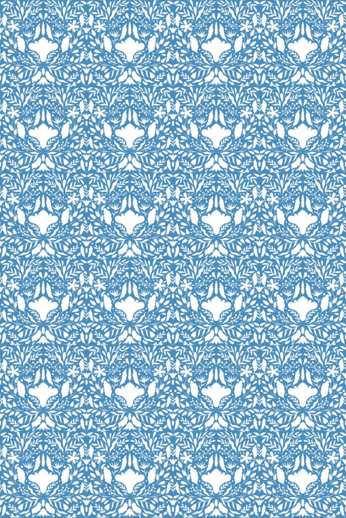 Fancy Walls Blue and white Damask wallpaper for Living room walls in Botanical style self-adhesive wallpaper.