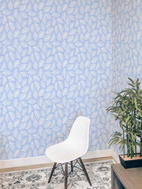 Blue and white seamless leaf peel and stick removable wallpaper