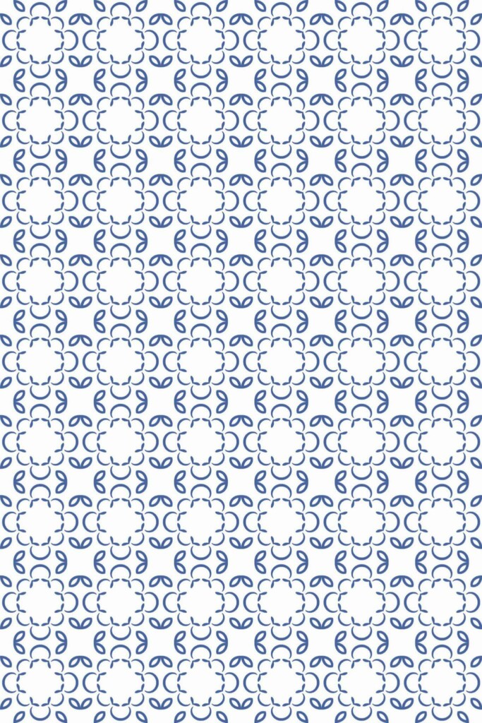 Pattern repeat of Blue and white geometric floral removable wallpaper design