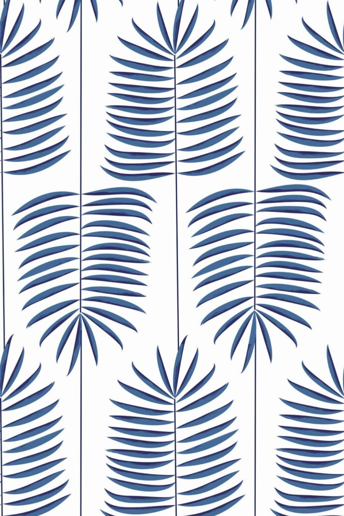 Pattern repeat of Blue and white leaf removable wallpaper design