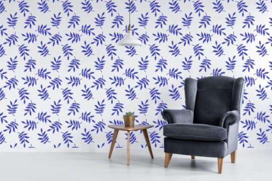 Blue seamless leaf wallpaper for walls
