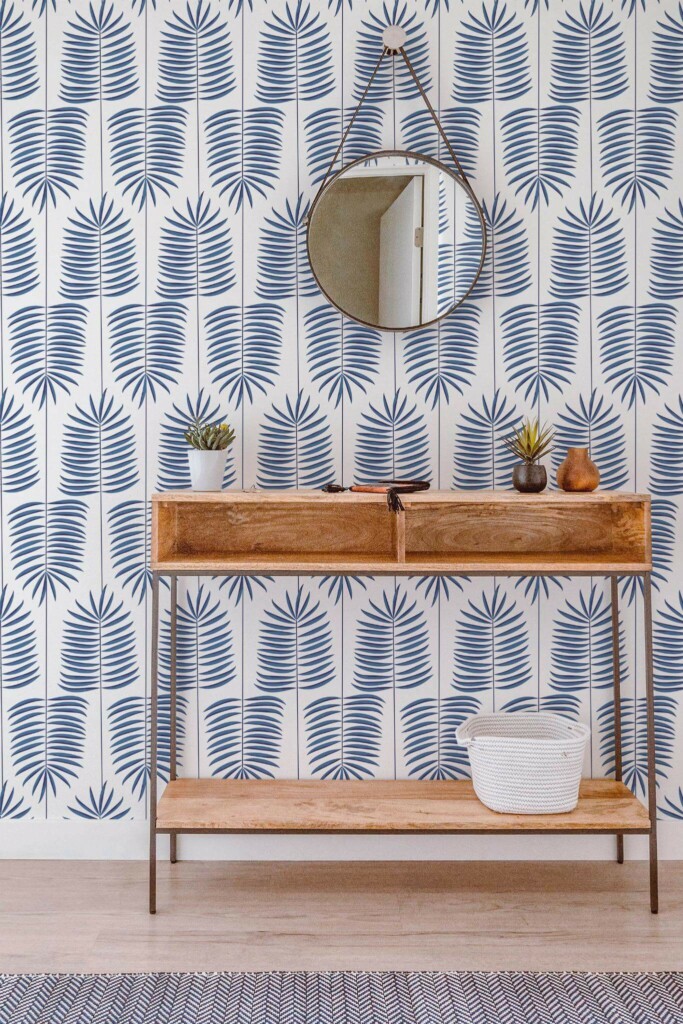 Contemporary style entryway decorated with Blue and white leaf peel and stick wallpaper