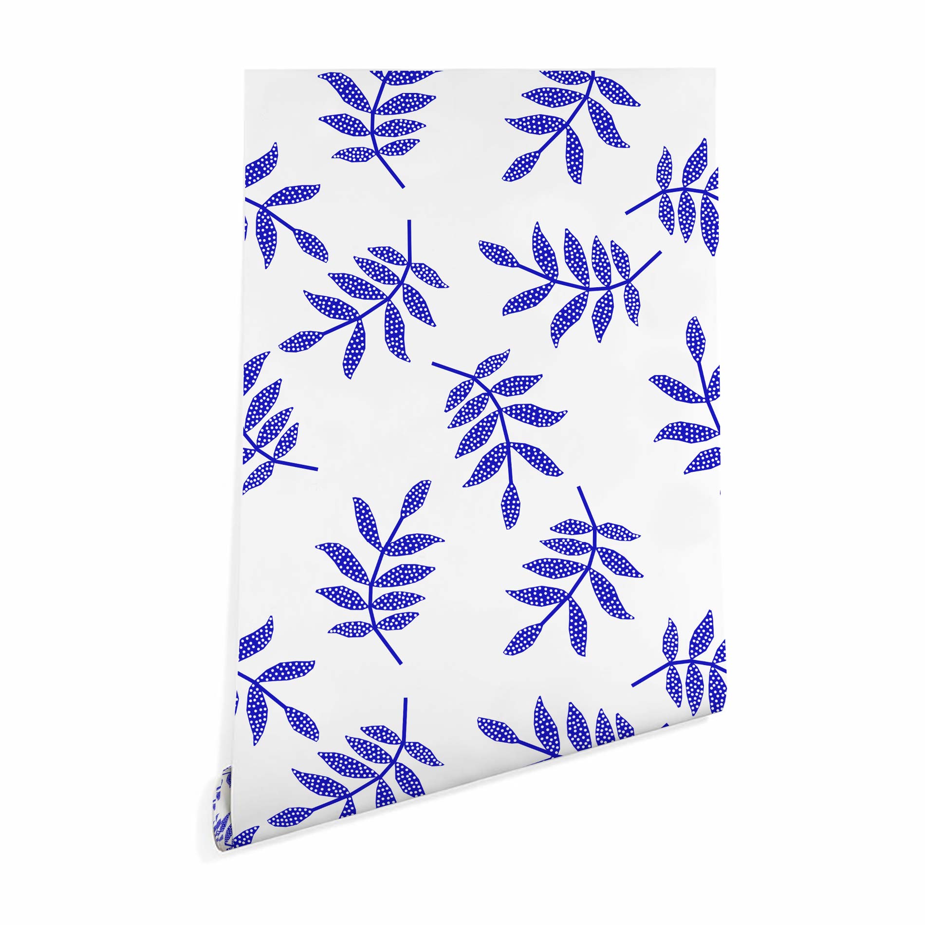 Blue and white leaf pattern wallpaper - Peel and Stick Removable