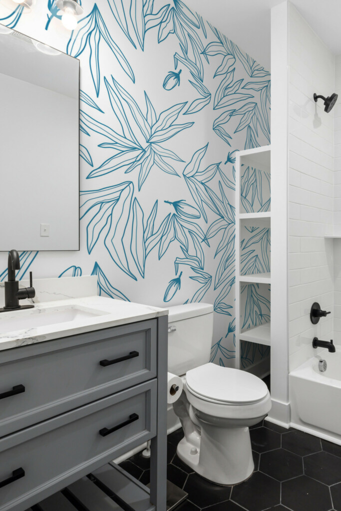 Fancy Walls Blue and white Leaf peel and stick wall murals