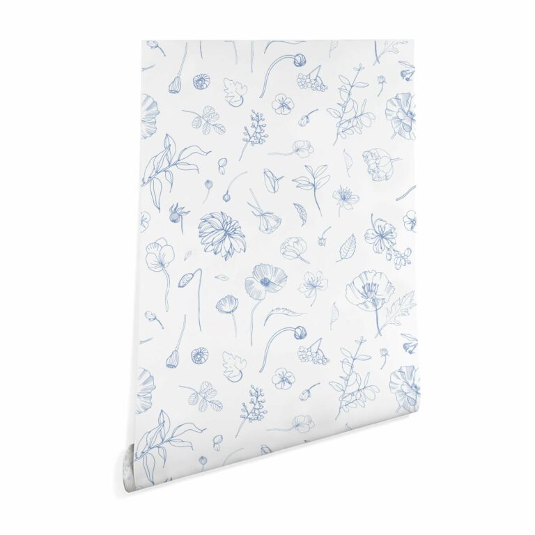 Blue and white floral pattern wallpaper - Peel and Stick Removable