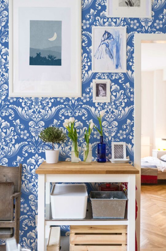 blue and white living room peel and stick removable wallpaper