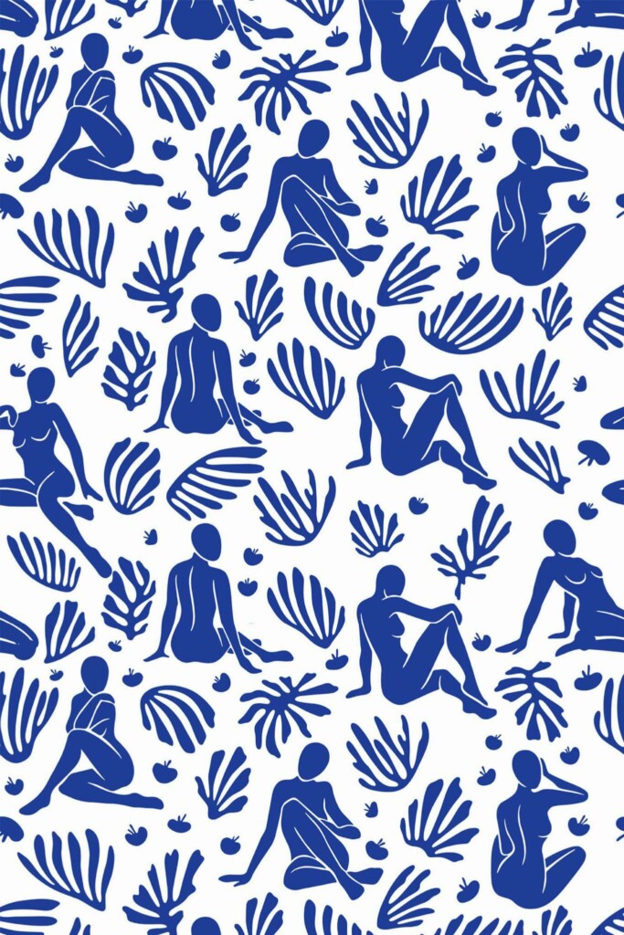 Pattern repeat of Blue and white Matisse removable wallpaper design