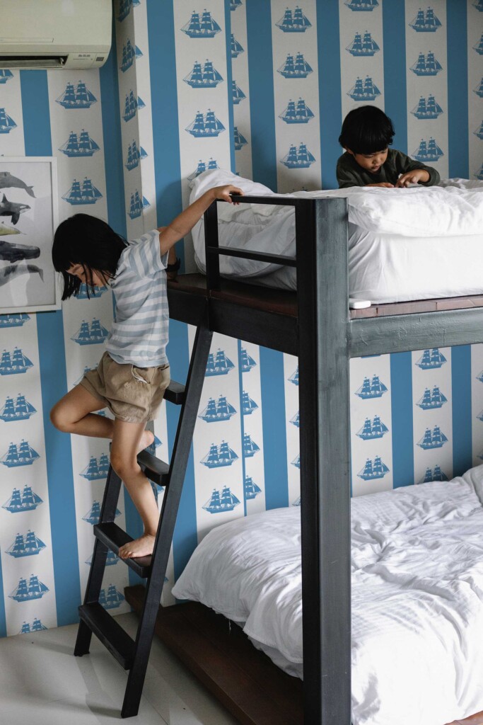 Nautical kids room wallpaper removable wallpaper blue and white design Fancy Walls