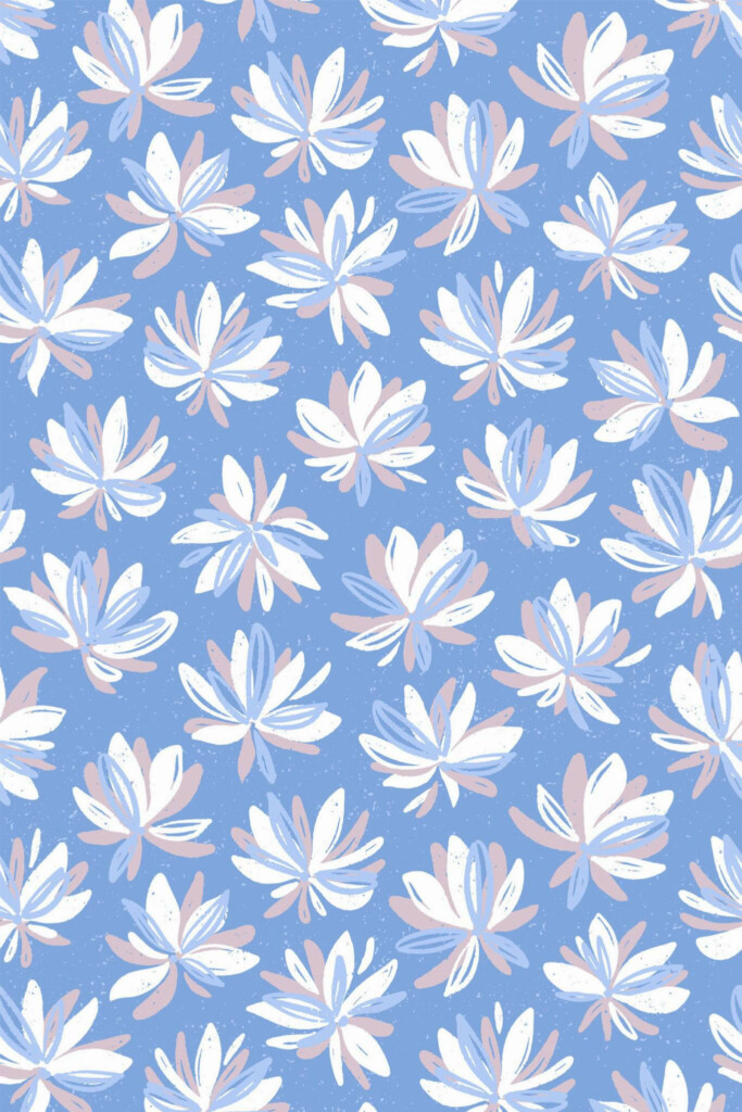 Pattern repeat of Blue and white Scandinavian floral removable wallpaper design