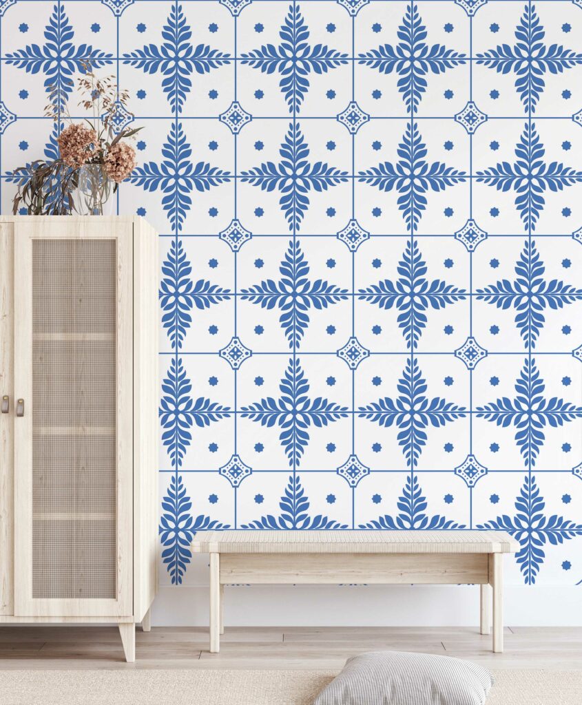 Blue and white tiles Wallpaper - Peel and Stick or Non-Pasted | Save 25%