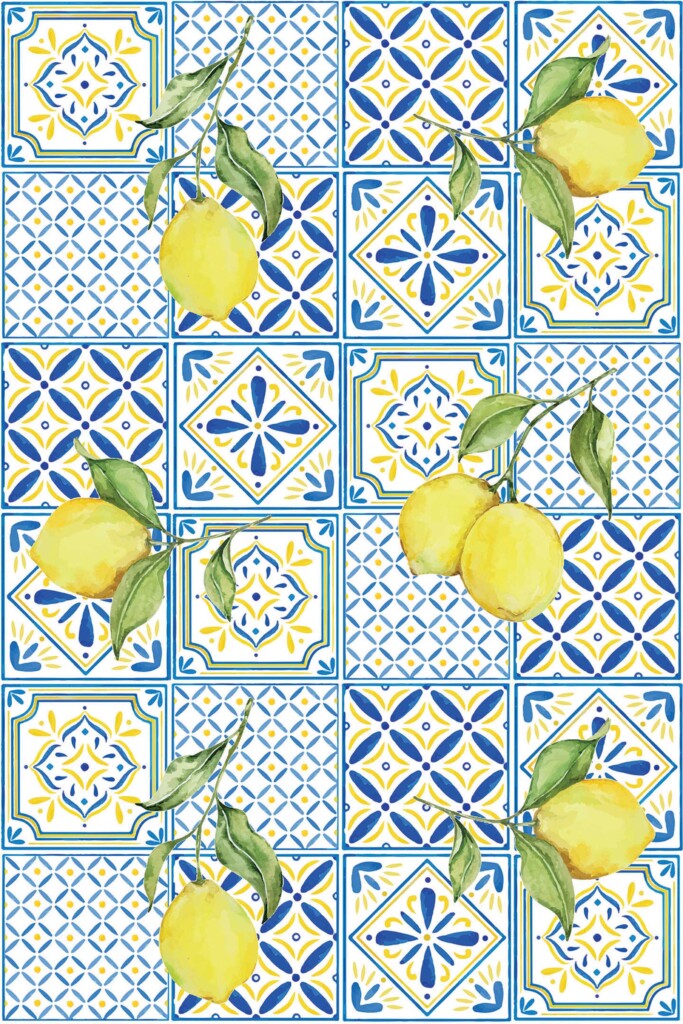 Fancy Walls Blue and white Tile self-adhesive wallpaper with Italian design