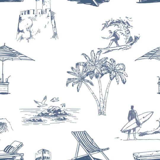 beach blue and white traditional wallpaper