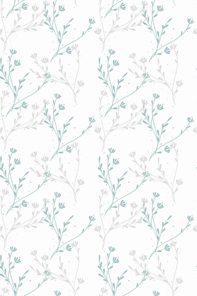 Pattern repeat of Blue and white wildflower removable wallpaper design