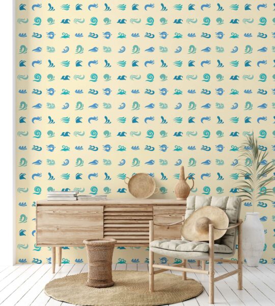 abstract blue and yellow traditional wallpaper