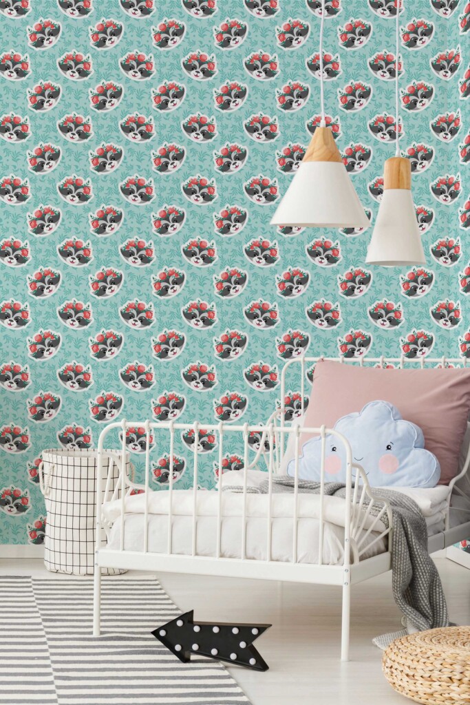 Fancy Walls Blue Animal wallpaper for Kids room walls in Cute Kawaii style self-adhesive wallpaper.