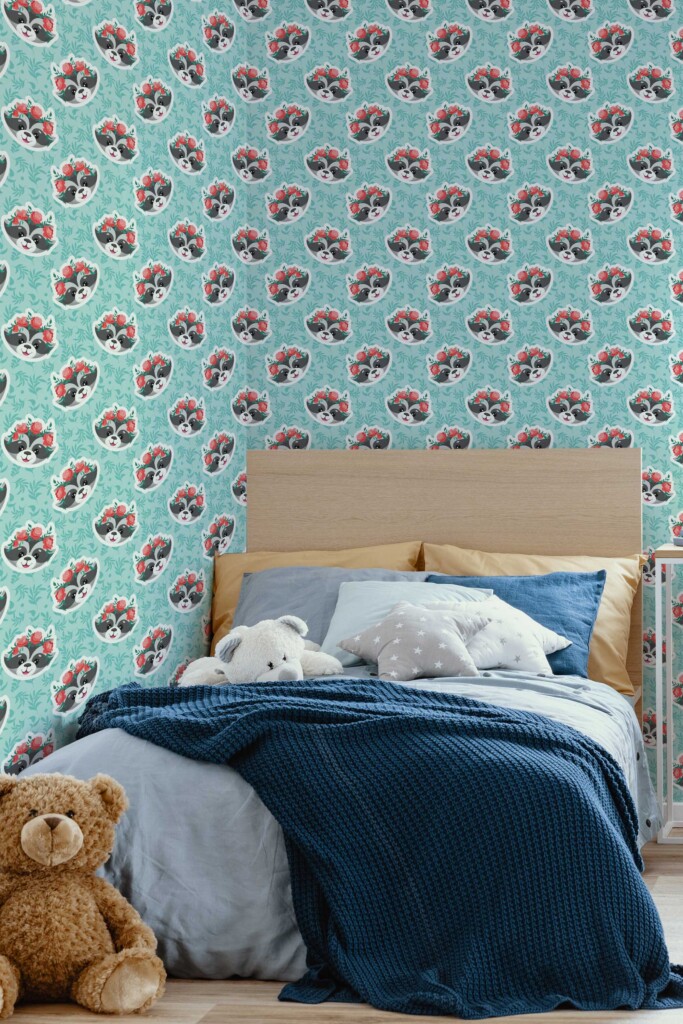 Fancy Walls Blue Animal wallpaper for Kids room walls in Cute Kawaii style traditional wallpaper.