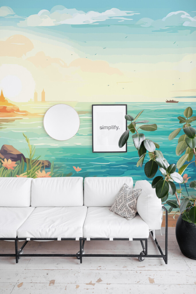 Serene Beach Landscape wall mural peel and stick Fancy Walls.