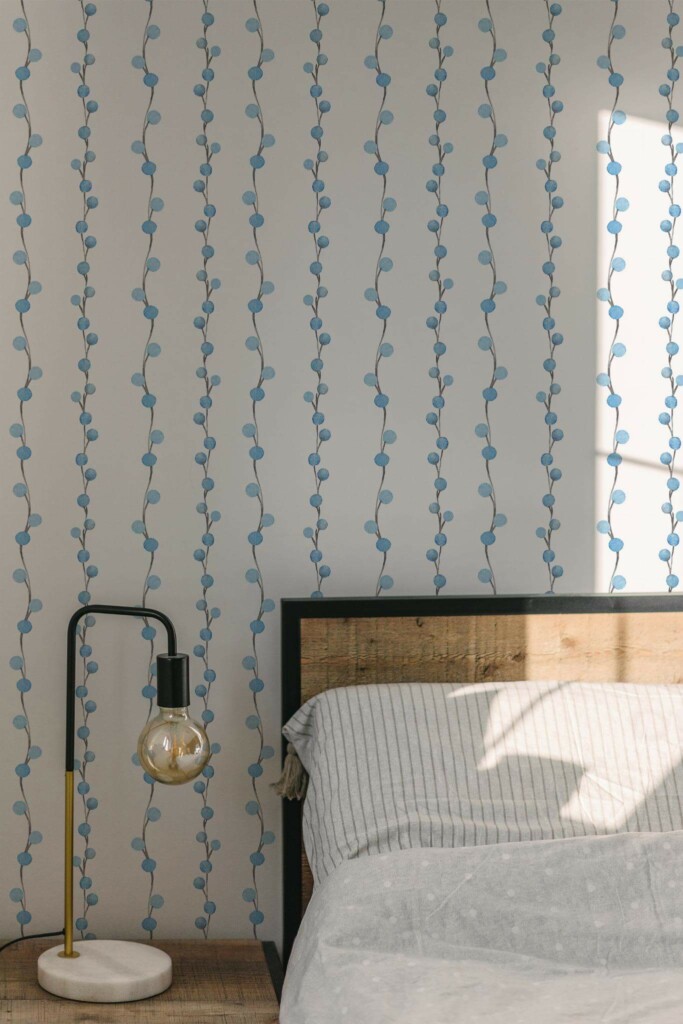 Minimal modern style bedroom decorated with Blue berry peel and stick wallpaper