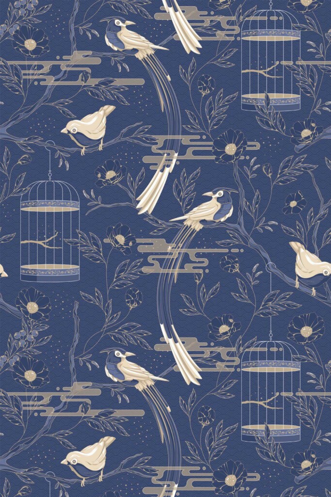 Pattern repeat of Blue bird removable wallpaper design
