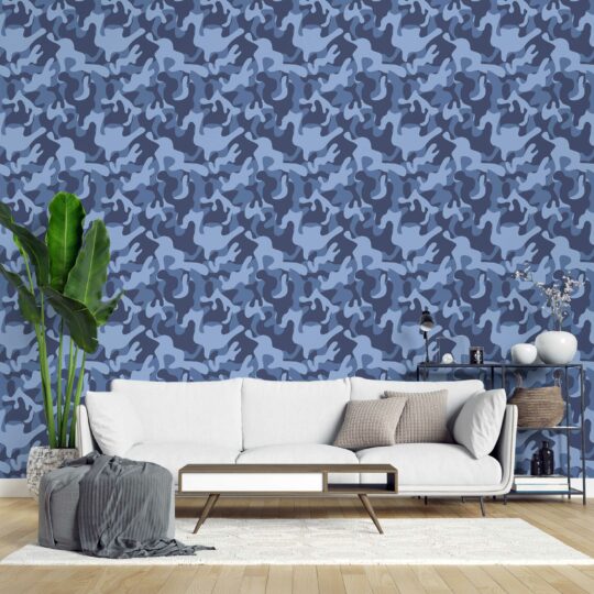 camouflage blue traditional wallpaper
