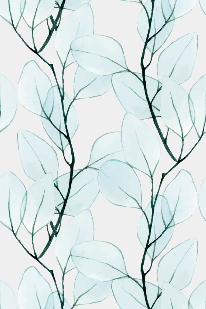 Pattern repeat of Blue Branch Hue removable wallpaper design