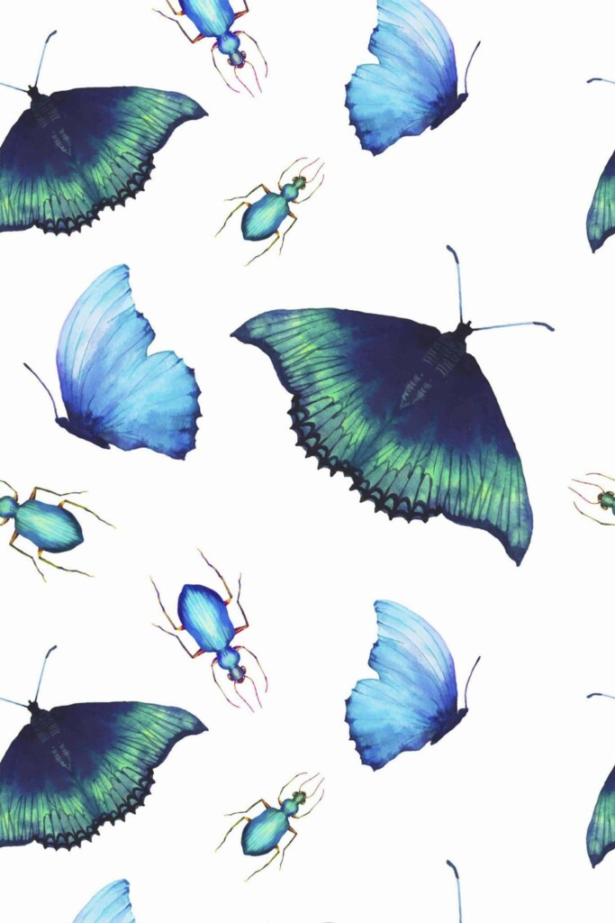 Pattern repeat of Blue butterfly removable wallpaper design