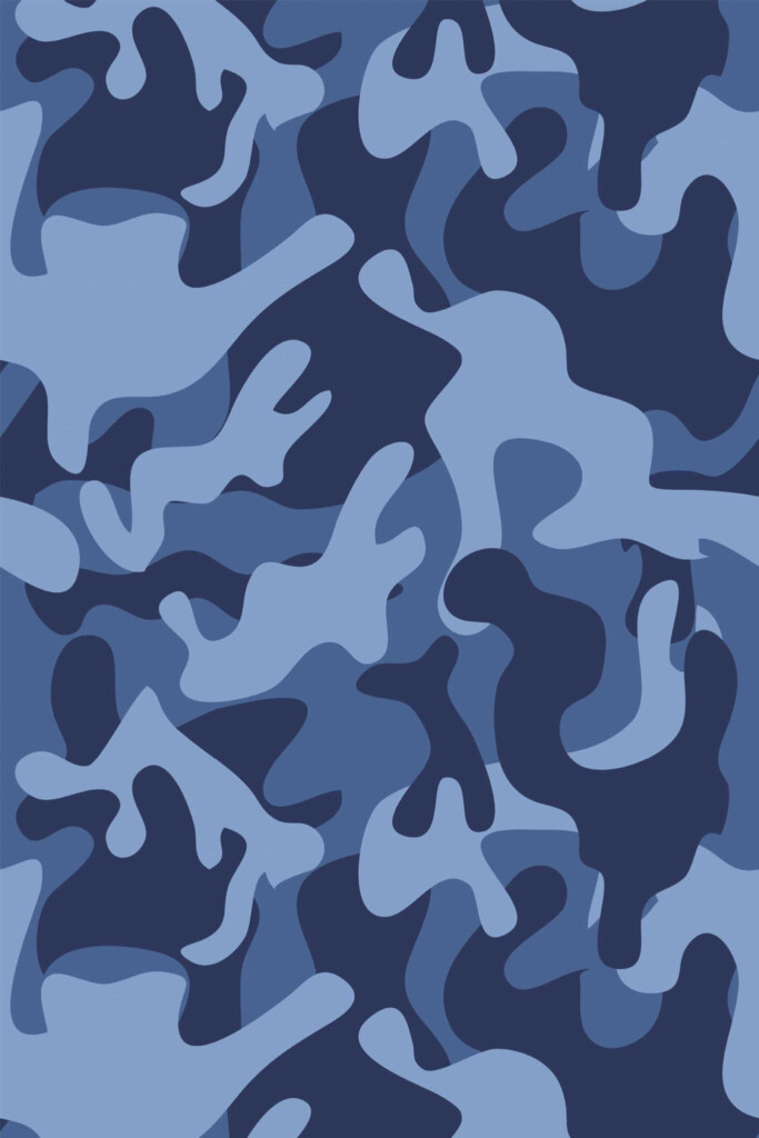 Pattern repeat of Blue camouflage removable wallpaper design