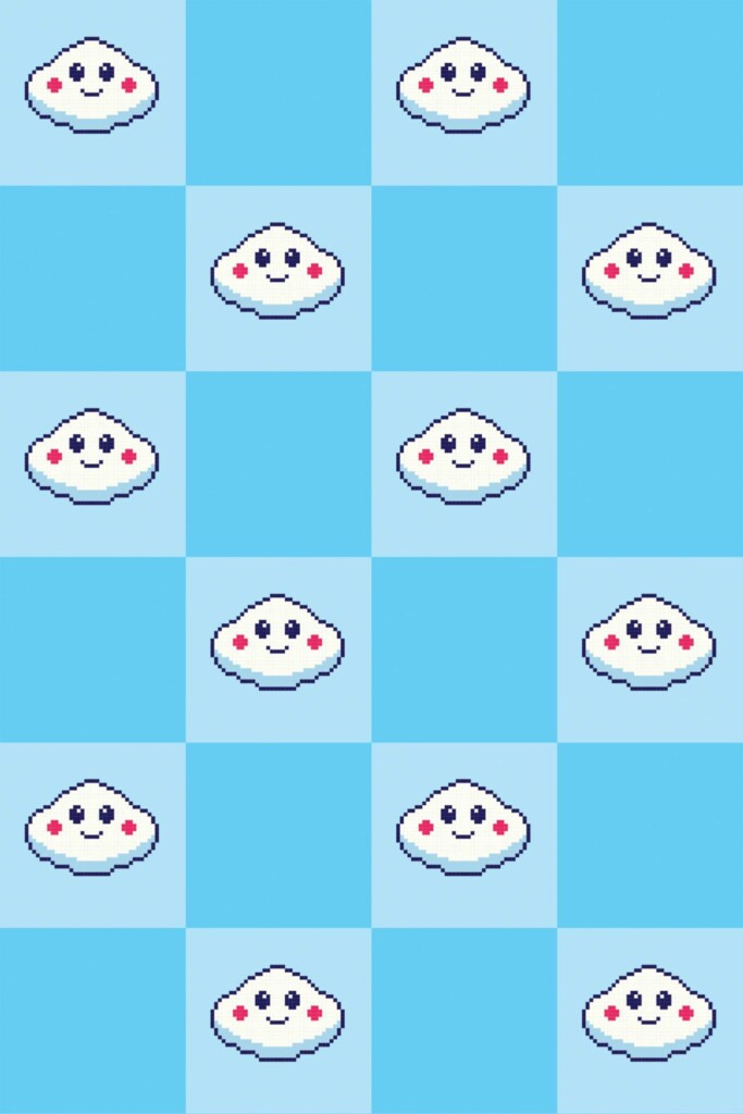 Fancy Walls Blue Check wallpaper for Kids room walls in Cute Kawaii style unpasted wallpaper.