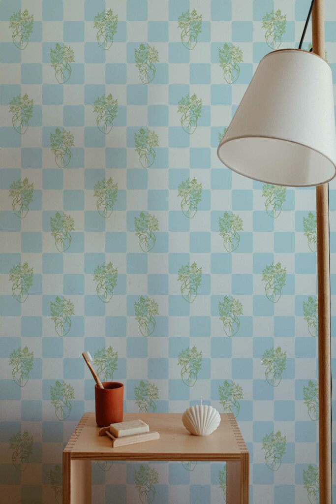 Eclectic Blue Checkered Wallpaper for Walls