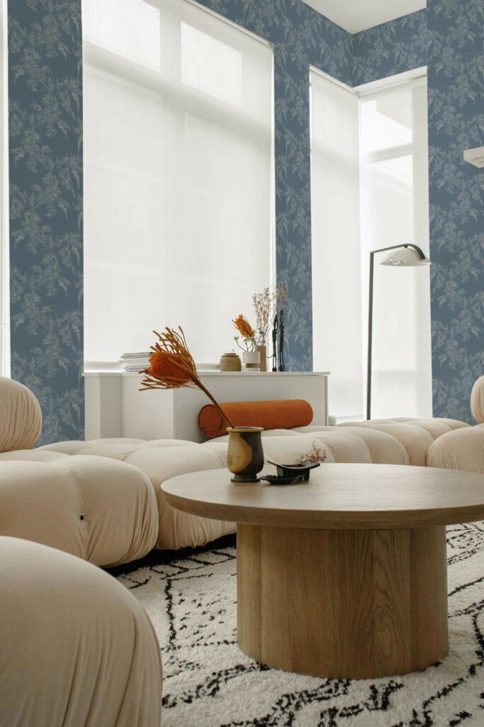 Contemporary style living room decorated with Blue cherry blossom peel and stick wallpaper