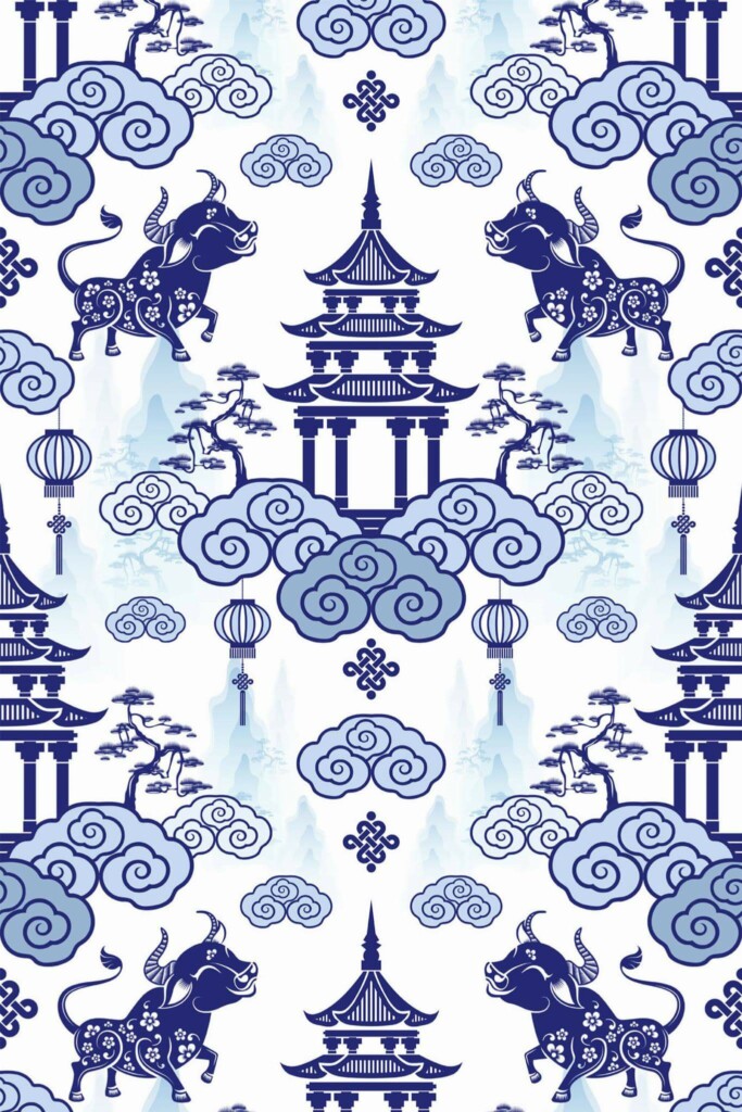 Pattern repeat of Blue china abstract removable wallpaper design