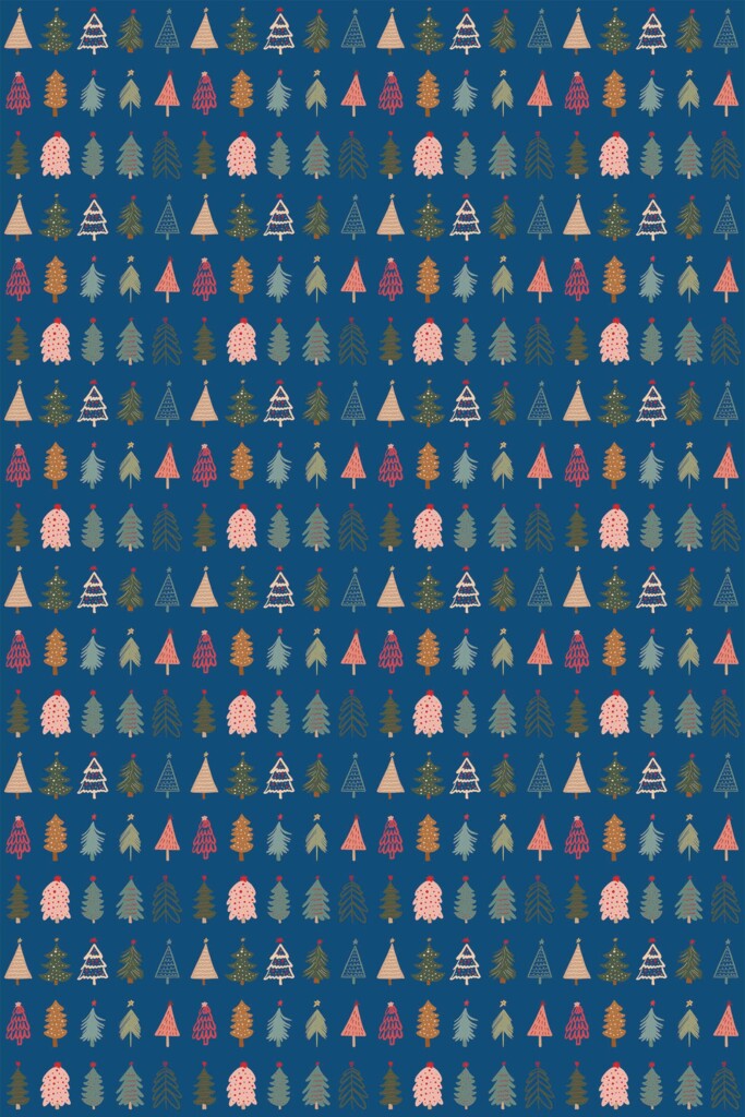 Blue Christmas Trees peel and stick wallpaper by Fancy Walls